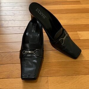 Franco Sarto Black Leather Square-Toed Mules